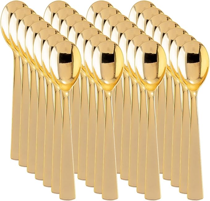Liacere 360Pcs Plastic Spoons - 6.7 inch Heavy Duty Plastic Spoons-Heavyweight Gold Disposable Spoons-Gold Silverware for Halloween &Chrismas And Daily Using&Thanksgiving