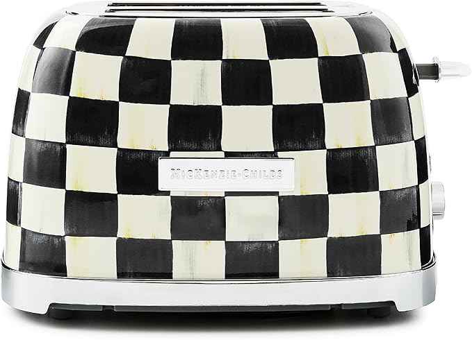 MACKENZIE-CHILDS 2-Slice Toaster, Decorative Toaster for Kitchen, Black-and-White Courtly Check