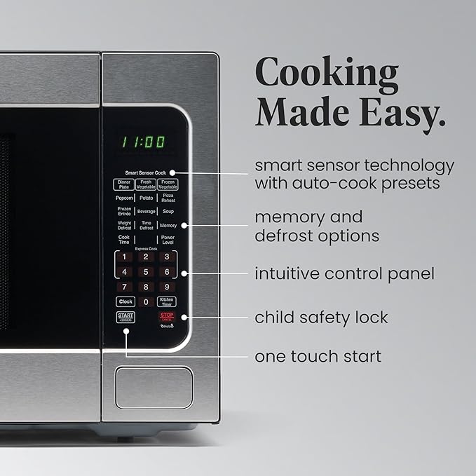 Farberware 1100W 2.2 cu ft Countertop Microwave Oven With Smart Sensor, LED Lighting, Child Lock - For Apartments and Dorms