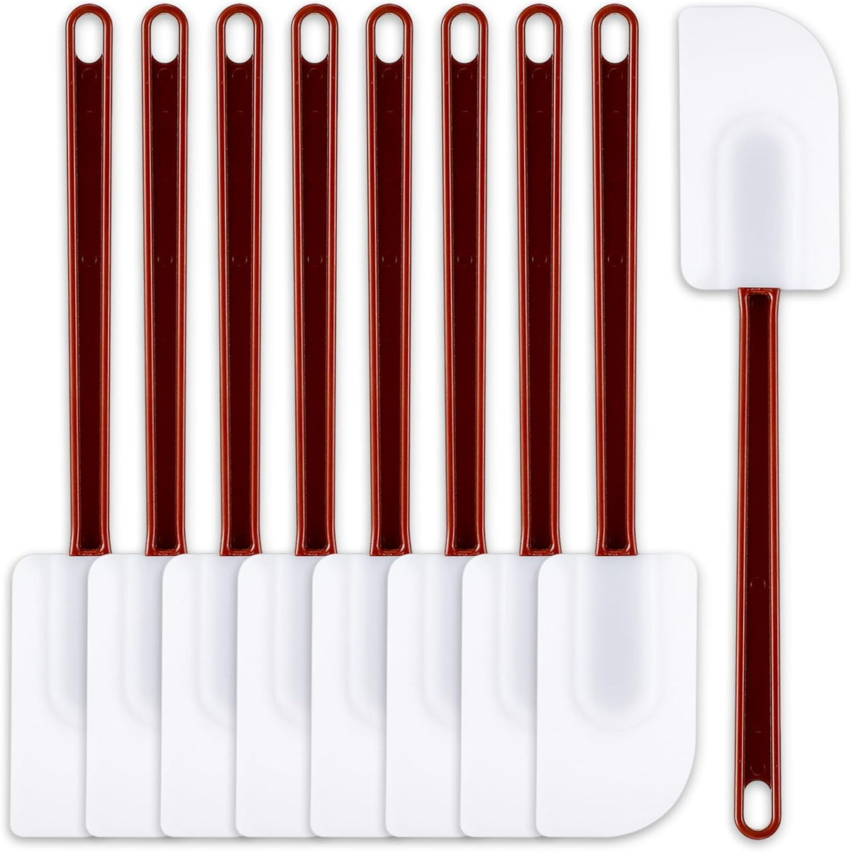 Dandat 9 Pcs Silicone Rubber Spatula, Commercial Spatula 500 Fahrenheit Heat Resistant, Non Stick Heavy Duty Scraper for Kitchen Cook Mix Fry Spread Bake, Dishwasher Safe(Deep Red and White,14 Inch)