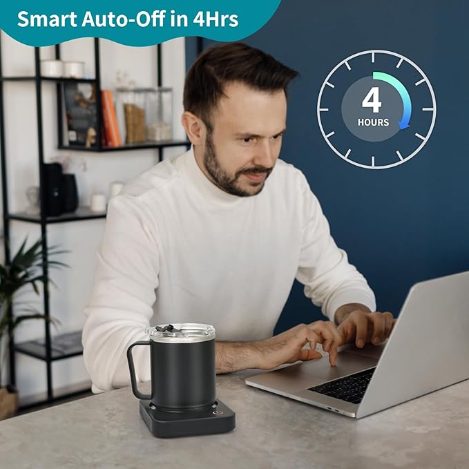 VOBAGA Coffee Mug Warmer & Mug Set for Desk - Auto Shut Off & 3 Heat Settings, Includes 15oz Stainless Steel Mug, Smart Coffee Cup Warmer, Home Office Essentials Coffee Set（Mug Included）