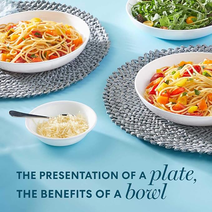 Corelle 4-Pc Versa Bowls for Pasta Salad and More, Service for 4, Durable and Eco-Friendly 30-Oz, Compact Stack Bowl Set, Microwave and Dishwasher Safe, White