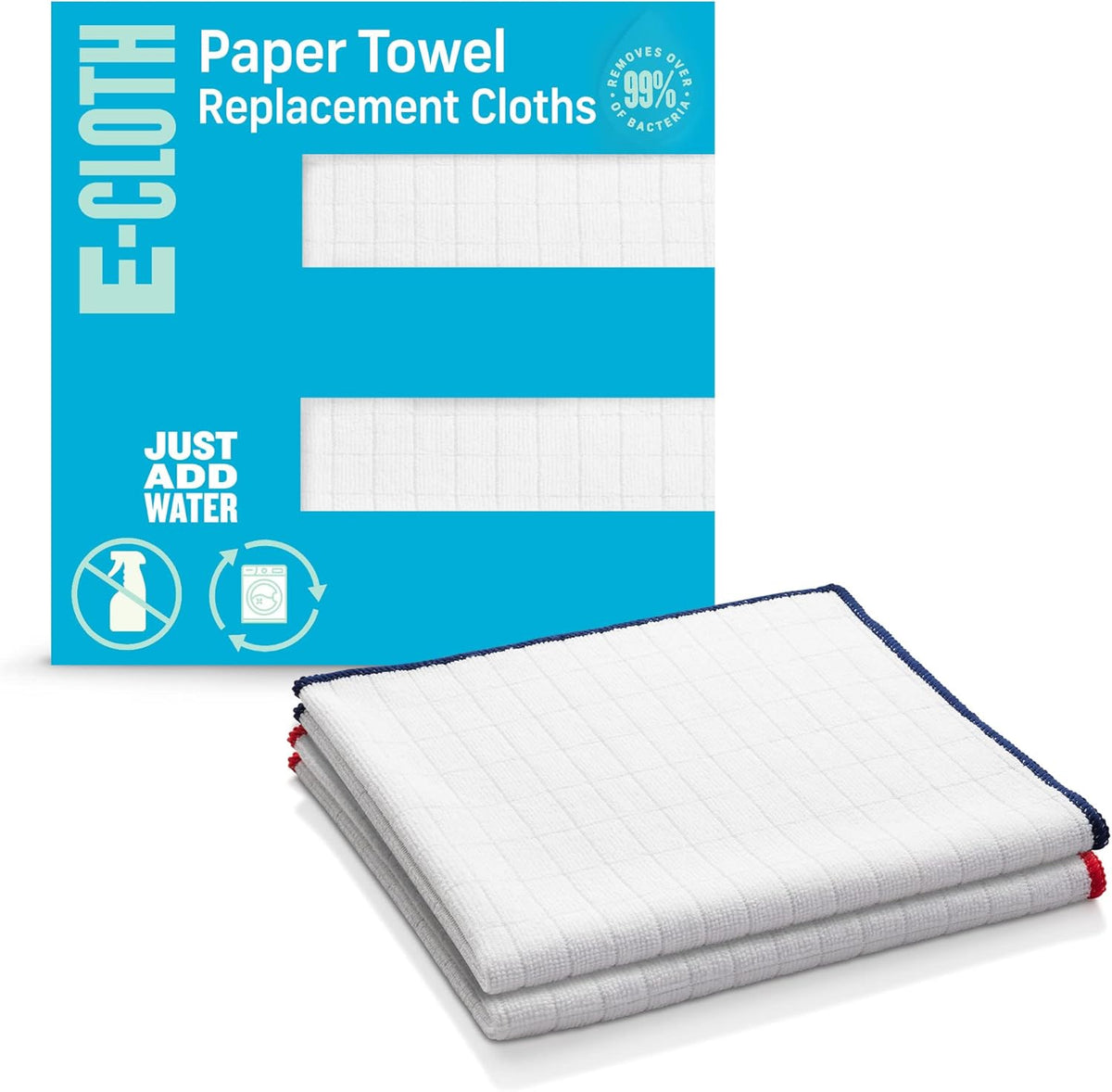 E-Cloth Wash & Wipe Dish Cloth, Microfiber Cleaning Cloth Reusable Paper Towel Alternative Cloths, Dish Towels for Drying Dishes, Glassware, Cookware and Countertops, 100 Wash Guarantee, 2 Count