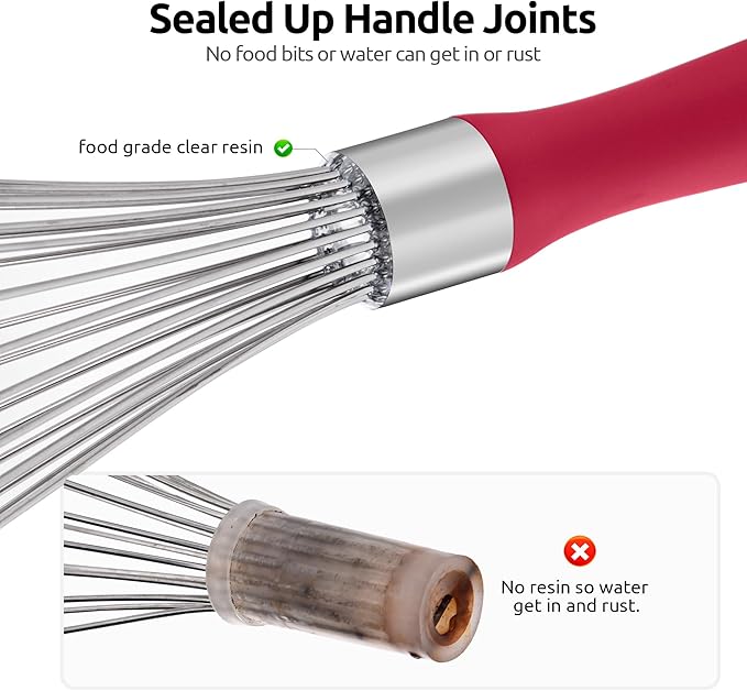 U-Taste Balloon Whisk for Cooking: 18/10 Stainless Steel Kitchen Wire Whisk, Medium Heavy Duty Egg Beater, Manual Baking Mixing Tool with 8 High Flex Wires for Stirring, Blending Sauce (Red)