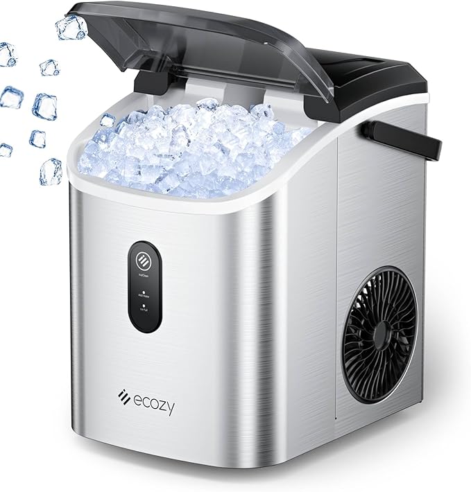 ecozy Nugget Ice Maker Countertop, Smart Portable Crushed Ice Maker with Voice Control, Pellet Chewable Ice 33lbs/24H, Self-Cleaning, with APP WiFi, Timer Function and Status Alerts, Bonus TDS Meter