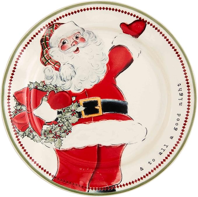 Mud Pie Santa Salad Christmas Plate, Wreath, 8" dia