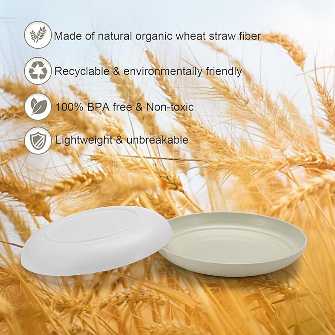12 Pcs Unbreakable Deep Dessert Plates Set, 8 inch Reusable Plastic Wheat Straw Plates, Microwave and Dishwasher Safe Plate for Kitchen, Lightweight Plate for Dessert, BPA Free, Beige