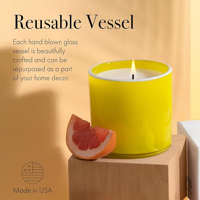 LAFCO New York Signature Candle, White Grapefruit - 15.5 oz - 90-Hour Burn Time - Reusable, Hand Blown Glass Vessel - Made in The USA
