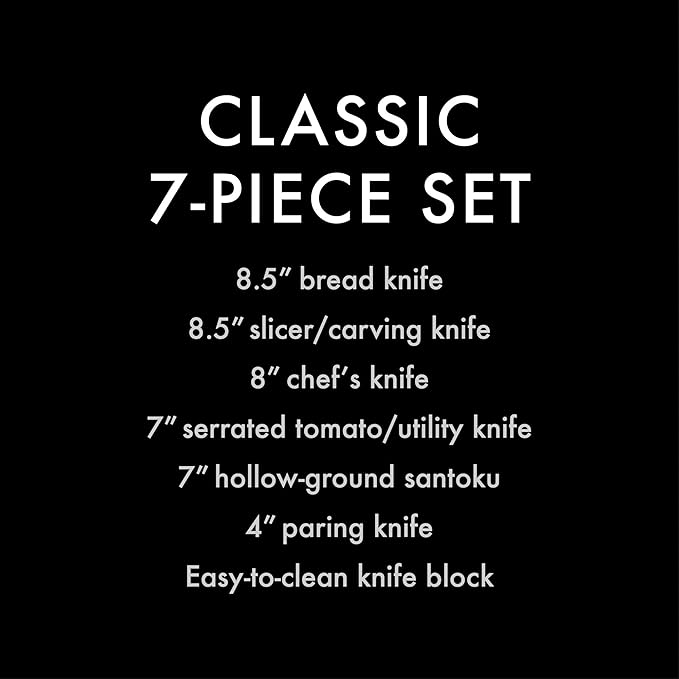 Schmidt Brothers - Carbon 6, 7-Piece Kitchen Knife Set, High-Carbon Stainless Steel Cutlery with Midtown Acacia and Acrylic Magnetic Knife Block