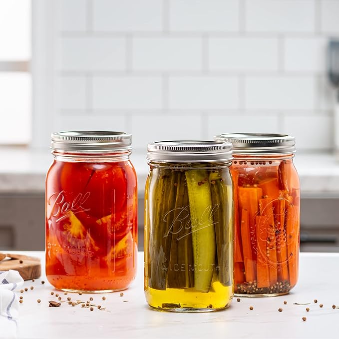 Wide Mouth Mason Jars 32 oz (Quart) Mason Jars with Lids and Bands (24-Pack) bundled With, KangarooBands Jar Opener, and Package Of Jar Labels | Canning, Fermenting, Pickling, DIY Decors Projects