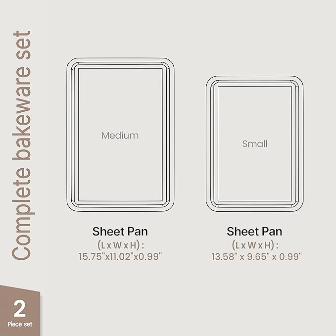 Diamond Bottom Cookie Sheet Set of 2, Nonstick White Marble Carbon Steel Baking Pans for Crisp Baking, Space-Saving Stackable Trays, PFOA, PFOS, PTFE Free, Oven Safe Up to 450°F, Small & Medium Pans
