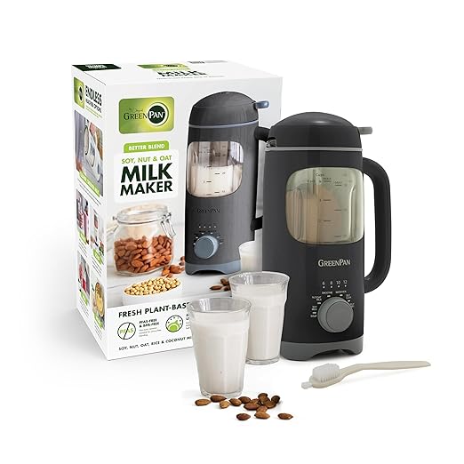 GreenPan Nut Milk Maker, 15-in-1 Homemade Soy, Almond, Oat, Coconut, Non-Dairy, Rice, Soup, Baby Food, BPA-Free, Smooth Creamy Texture, Self Clean, Barista Quality Milk, Delay Start, Boil Water, Gray
