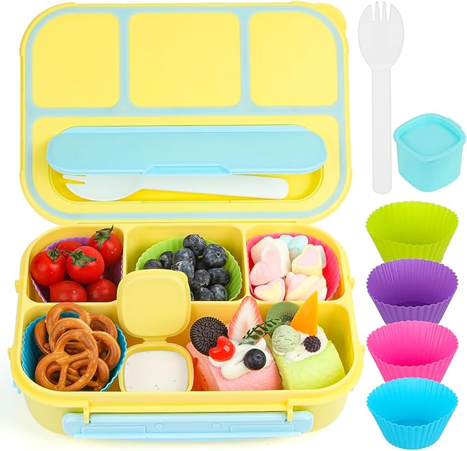 MaMix Bento Lunch Box for Adults/Kids/Students - 1300ML 4-Compartment Container (Yellow)