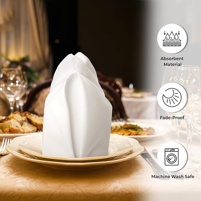 Urban Villa Cloth Napkins Ivory Dinner Napkins Set of 12 (18X18 Inches) 100% Cotton Absorbent Washable Durable Reusable Cloth Napkins Ideal for Farmhouse Party Thanksgiving Harvest Fall Dinner Napkins