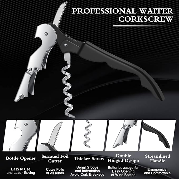 Waiter Corkscrew Wine Openers Heavy Duty Hinges Wine Key Bottle Opener All in One Double Hinged Waiter's Corkscrew with Foil Cutter Wine Tools for Bartenders Servers Sommelier (Black, 100 Pack)