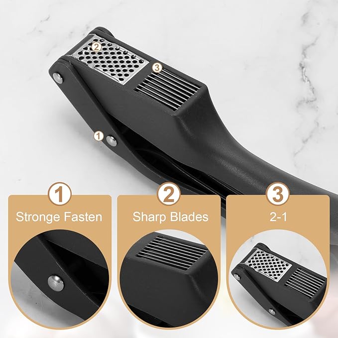 uxcell Garlic Press, 7.5 Inch Stainless Steel Garlic Slicer Crusher Tool Kitchen Utensil for Home Cooks and Professional Chefs, Black