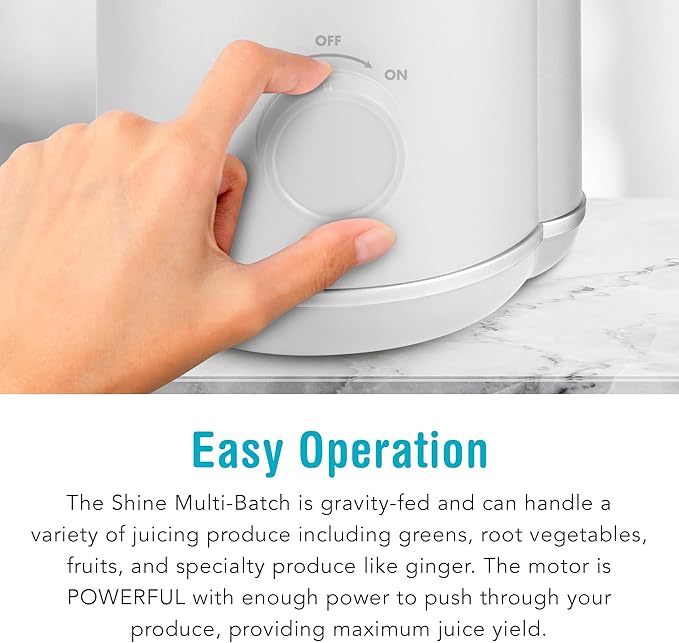 Shine Multi-Batch Compact Cold Press Juicer SMB-1, Hands-Free, Hopper Continuous Feed, Portable