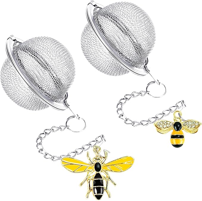 Stainless Steel Mesh Tea Infuser, 2.1 inch Tea Ball with Honey Bee Pendant Tea Strainer Tea Diffuser Tea Steeper for Filtering Tea,Tea Infusers for Loose Tea (Bee, 2PC)