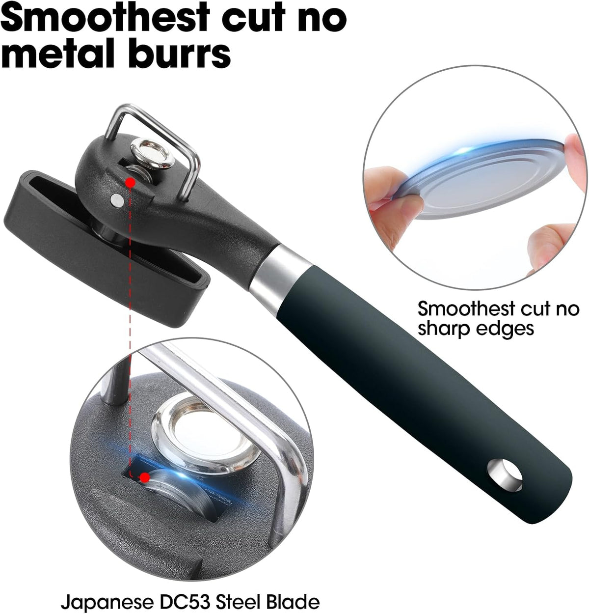 Beneno Can Opener, Manual Side Safe Cut Can Opener Smooth Edge with Durable Sharp Blade, Effort-Saving Knob & Comfortable Non-slip Handle, Green