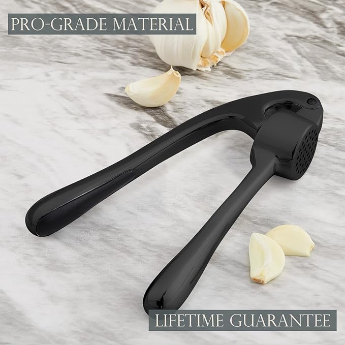 Premium Garlic Press, Professional Garlic Mincer, Easy to Squeeze and Clean, Rust Proof & Dishwasher Safe, Efficient Ginger Crusher - Black