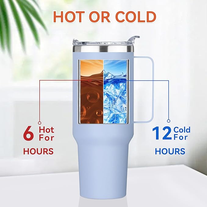 HASLE OUTFITTERS 40 oz Stainless Steel Tumbler with Handle, Vacuum Insulated Tumblers Bulk, Reusable Double Wall Travel Coffee Mug, Durable Powder Coated Water Bottle(Blue, 1)