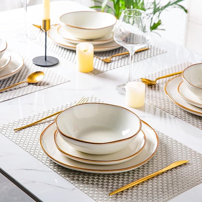 AmorArc Ceramic Dinnerware Sets,Handmade Reactive Glaze Stoneware Plates and Bowls Sets,Highly Scratch Resistant | Dishwasher & Microwave Safe Dishes Set,Service for 6 (18pc)