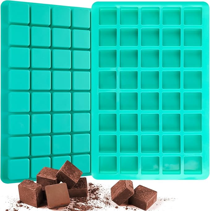 Sakolla 2 Pack Caramel Candy Molds, 40 Cavities Square Cube Silicone Molds for Chocolate, Candy, Ice Cubes, Gummy, Ganache, Jelly, Truffles