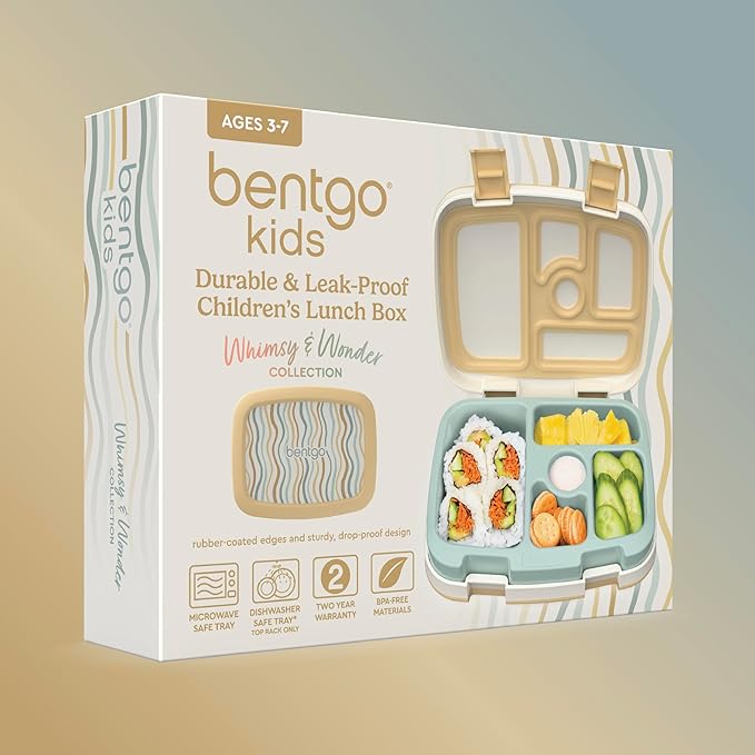 Bentgo Kids 5-Compartment Leak-Proof Bento-Style Lunch Box (Whimsy & Wonder Collection) - Ideal for Ages 3-7, Drop-Proof & Durable, Dishwasher Safe, & PFAS & BPA-Free Materials (Wavy)