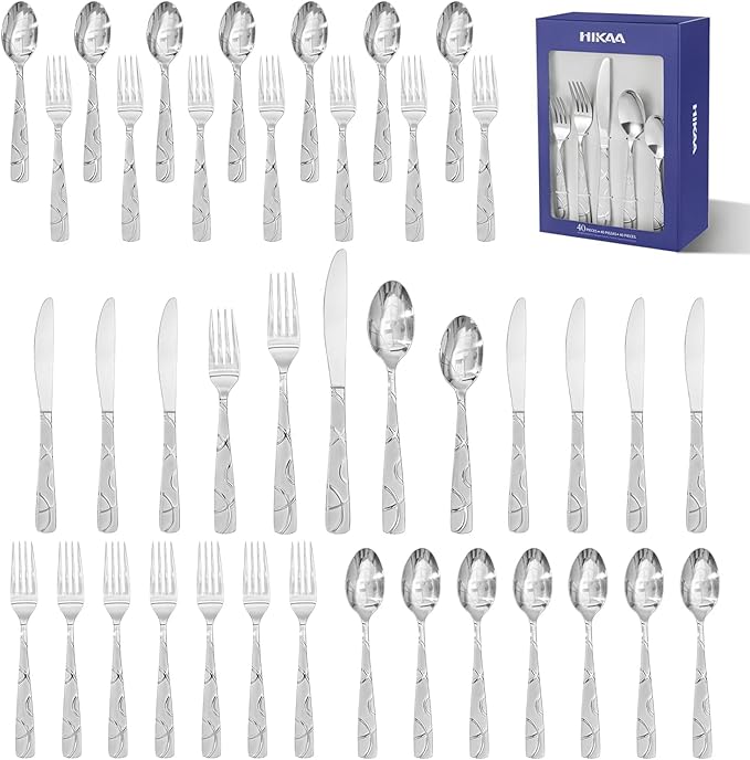 HIKAA Gift Wrap Silverware Set Stainless Steel Flatware Set for Gift, Cutlery Set for Present (40, Flower)