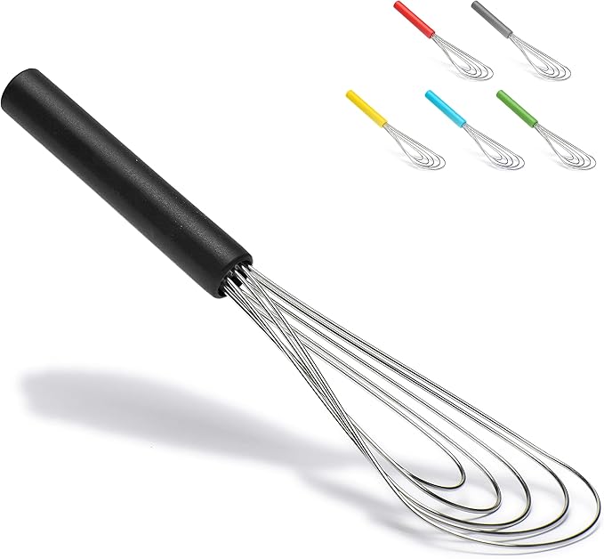 Flat Whisk Silicone Handle Non Slip 10" - 5 Wires Whisk with 10 Heads for Kitchen Cooking Color by Jell-Cell (Black)