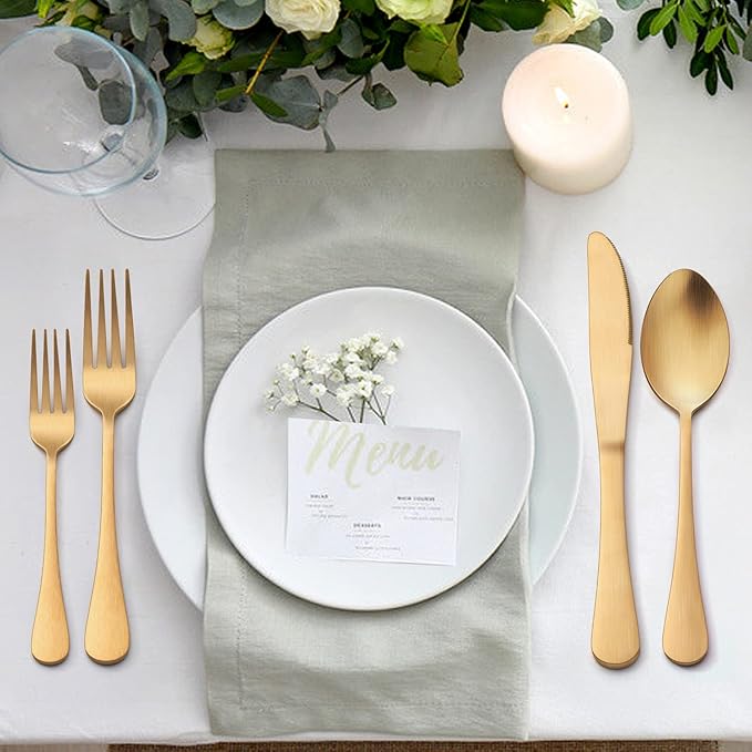 LIANYU 30 Piece Gold Silverware Set, Stainless Steel Gold Flatware Cutlery Set for 6, Fancy Kitchen Utensil Tableware for Home Restaurant Party, Satin Finish, Dishwasher Safe