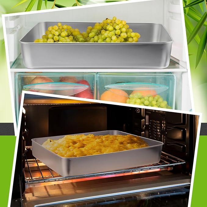 Tioncy 3 Sets Stainless Steel Cake Pan with Lid 11/9/5 Inch Rectangle Sheet Baking Pan with Covers Bakeware with Lids for Cakes Breads Casseroles Fish Vegetables and More
