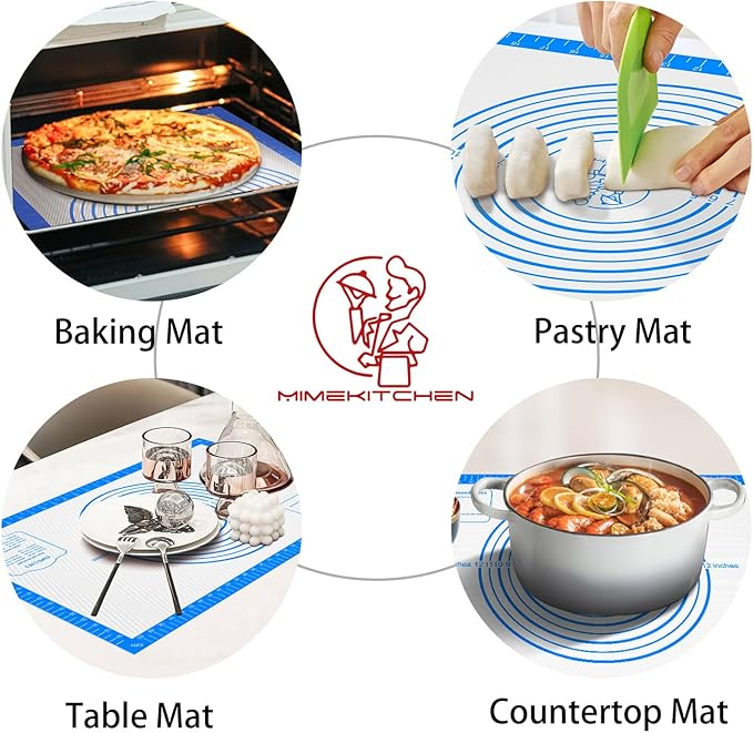 Pastrty Mat for Dough Rolling, Silicone Baking Mat with Measurement, Fondant Mat for Making Cookies Macarons Bread Pizza Oven Mat, Silicone Mat for Baking