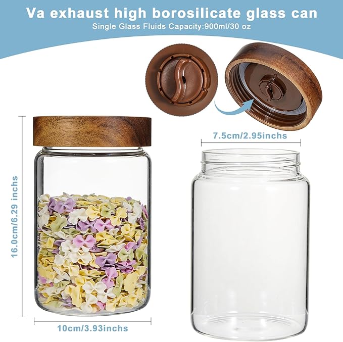 Glass Spice Jars Seasoning Containers Small Glass Jars with Lids Airtight Food Storage Canister for Kitchen Pantry Sugar Tea Coffee Bean Nuts Cookies Herbs Salt (30oz(900ml)*2 pack)