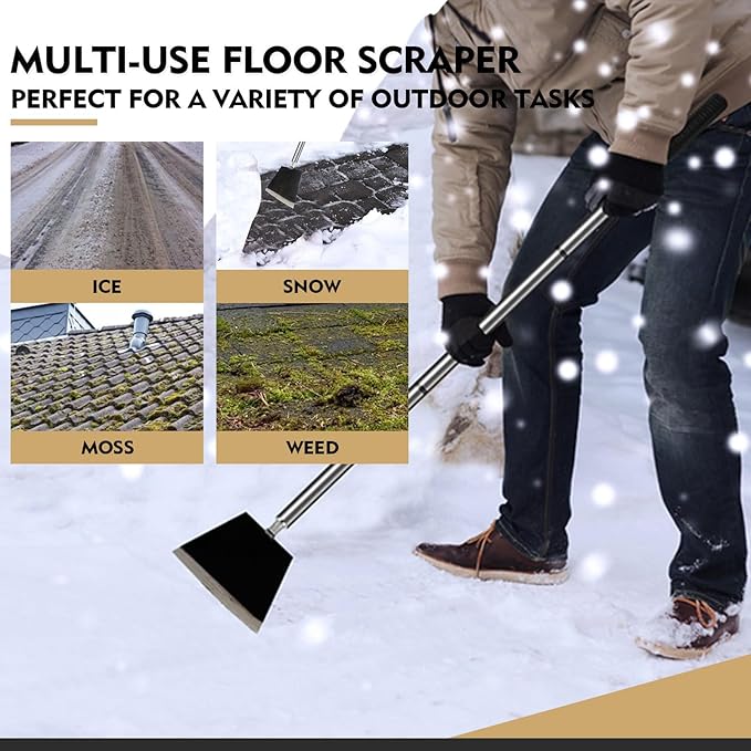 Garden Shovel, Floor Cleaning Scraper Tool, Snow Shovel Ice Scraper, 47 inch Weed Removal Tool with 3 Sections Long Handle for Moss,Sidewalks, Driveway Yard Working - Heavy Duty
