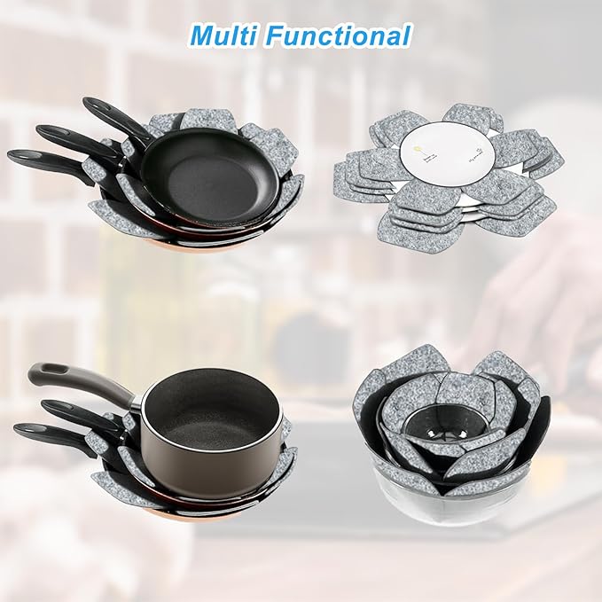 12 Pack Pot & Pan Protectors in 3 Sizes, Stackable Pan Separators to Avoid Scratching or Marring, Cookware Protector Set for Glass Ceramic Plates & Bowls