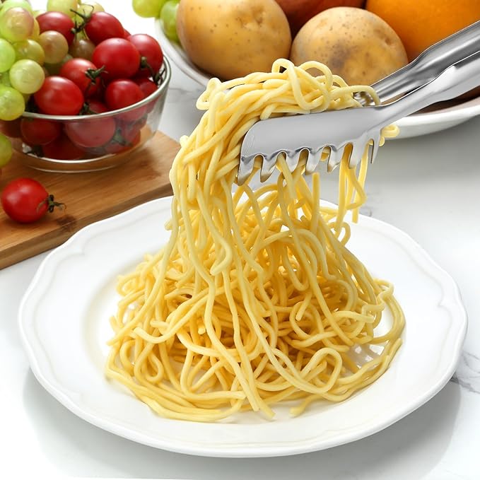 Pleafind 11.4 Inch Pasta Tong, Pasta Tongs with Fluted Handles, Stainless Steel Pasta Tongs, Comfortable and Easy to Grip, Kitchen Pasta Clip,Spaghetti clips for pasta cooking & grilling & baking