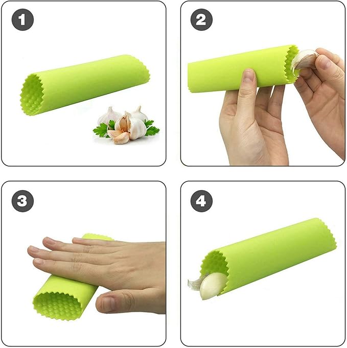 GuDoQi Garlic Press Rocker, Stainless Steel Garlic Mincer Garlic Crusher, Garlic Chooper with Peeler and Scraper Brush, Garlic Press with Ergonomic Handle, Innovative Kitchen Gadgets
