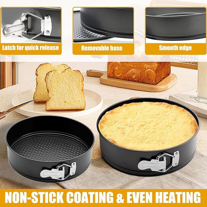 Springform Cake Pan Set of 3 (4, 7, 9 Inch) Round Leakproof Nonstick Cheesecake Pans with Removable Bottom Carbon Steel Bakeware