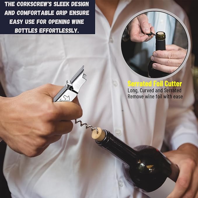 A&A Wonders Wine Accessories Set, Featuring 3 in-1 Multifunctional Waiters Corkscrew Bottle Opener, Wine Aerator Pourer Spout & Decanter, Air-Tight Wine Stopper.