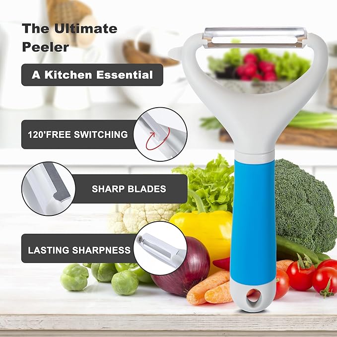 Li&Zhao Vegetable Peelers - Potato Peelers Fruit Peeler Veggie Peeler Carrot Peeler Apple Peeler Garlic Peeler I and Y Peelers for Kitchen Julienne Peeler(Blue)