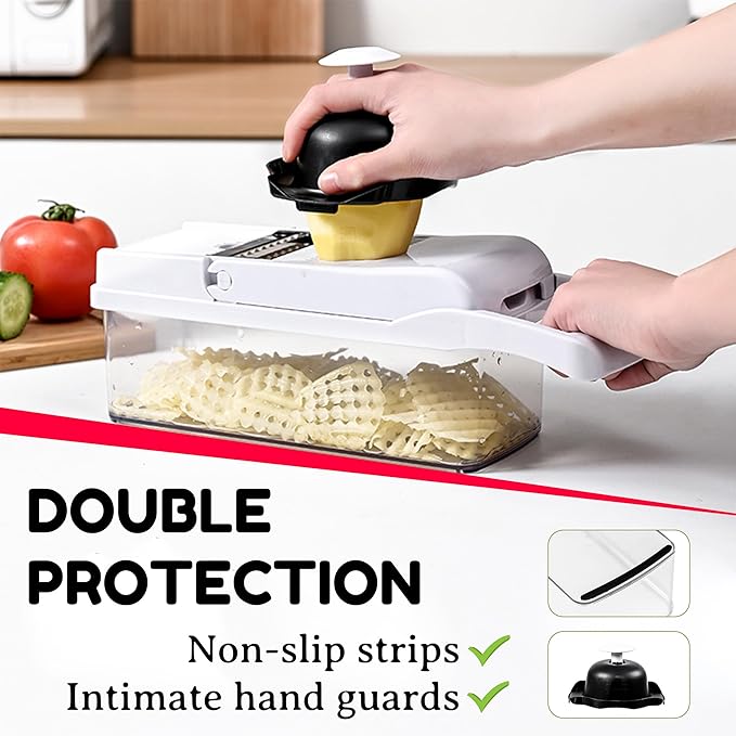 Vegetable Chopper,25 in 1 Multifunctional Food Chopper with Container,Kitchen Vegetable Slicer Dicer Cutter,Veggie Chopper Fruit Salad Potato,13 Blade Stainles Steel Blades（White）