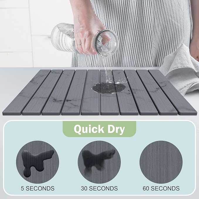 Stone Dish Drying Mat for Kitchen Counter,24"(L)×16"(W) Collapsible Fast-Drying Diatomaceous Earth Mats with Towel Sanding Tool,Versatile Stone Drying Mats for Cups Dishes Bottles