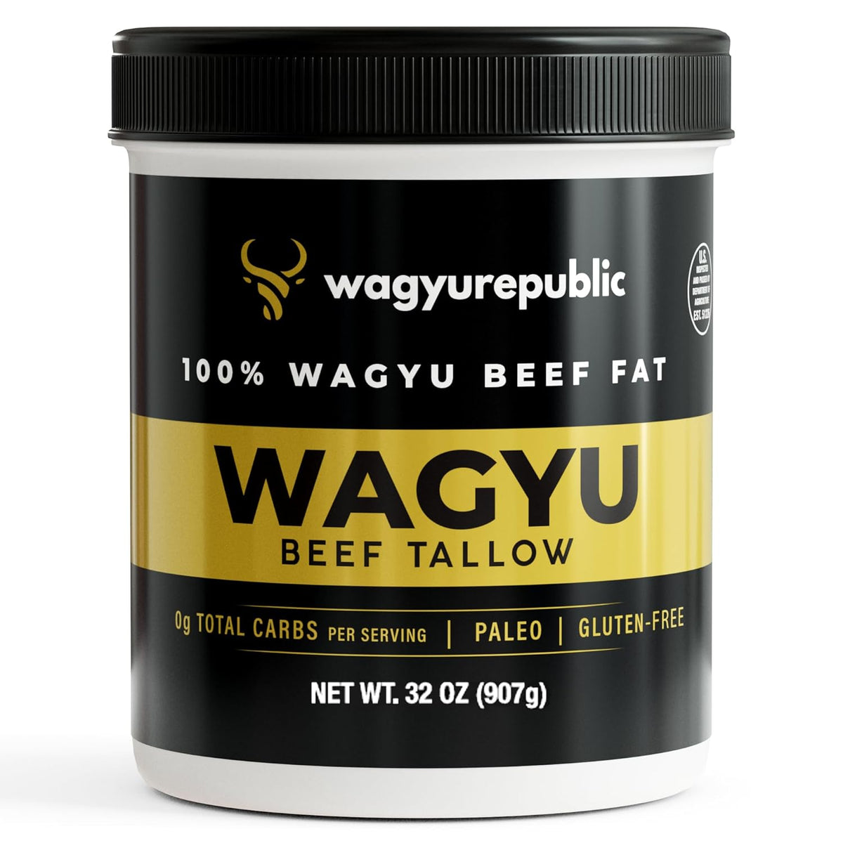 Wagyu Republic Beef Tallow ⎸ Grass Fed Wagyu Beef Tallow, Great for Cooking Steak or as Tallow Balm ⎸ Keto, Gluten Free Protein Snacks for Adults, Perfect for Whole 30 or Carnivore Diet ⎸32oz Jar