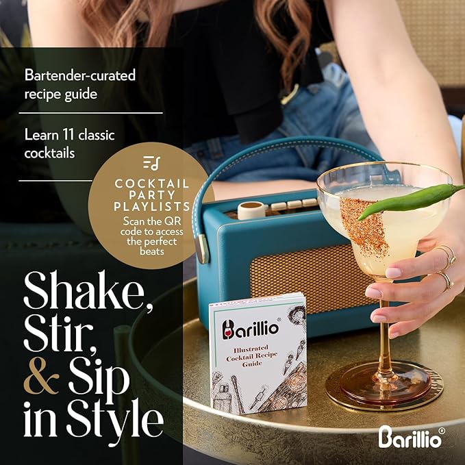 Barillio Bartender Kit - Stainless-Steel Cocktail Shaker Set w/Bamboo Stand - Mixology Bar Tools w/Drink Shaker, Mixer Spoon & Muddler for Cocktails - Home Bar Accessories - 23-Pc Bar Set - Silver