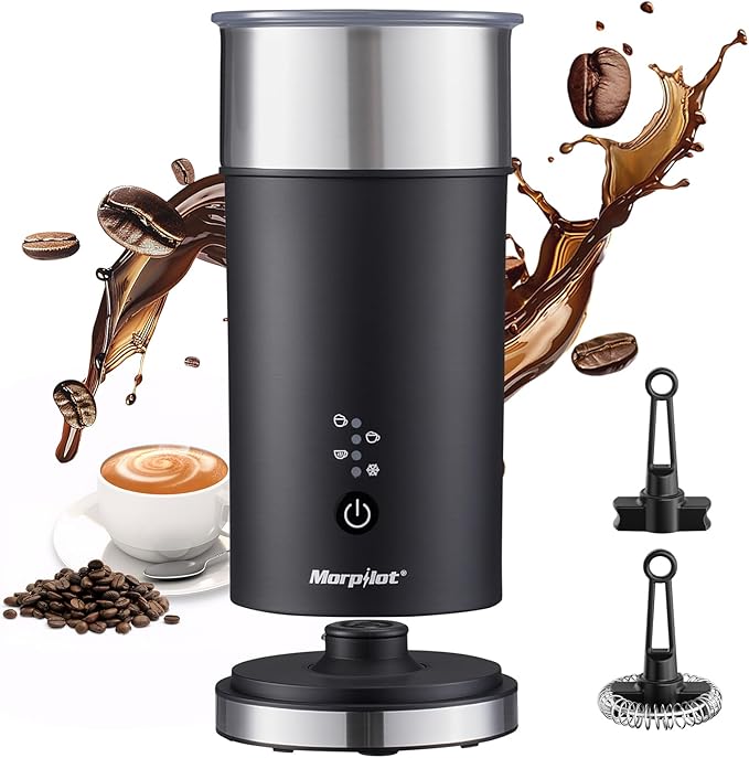 Electric Milk Frother and Steamer, 8.12oz/240ml 4 in 1 Milk Steamer Frother for Latte Cappuccino, Can Froth Both Hot and Cold Milk, Enjoy Perfect Milk Froth in 2 Min