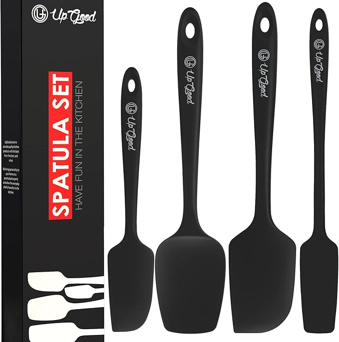 UpGood Silicone Spatula Set 600°F - High Heat Resistant Nonstick, Small and Large Kitchen Spatulas - Flexible BPA Free Professional Grade Cookware - Utensils for Cooking, Baking, Mixing(4 Pcs, Black)