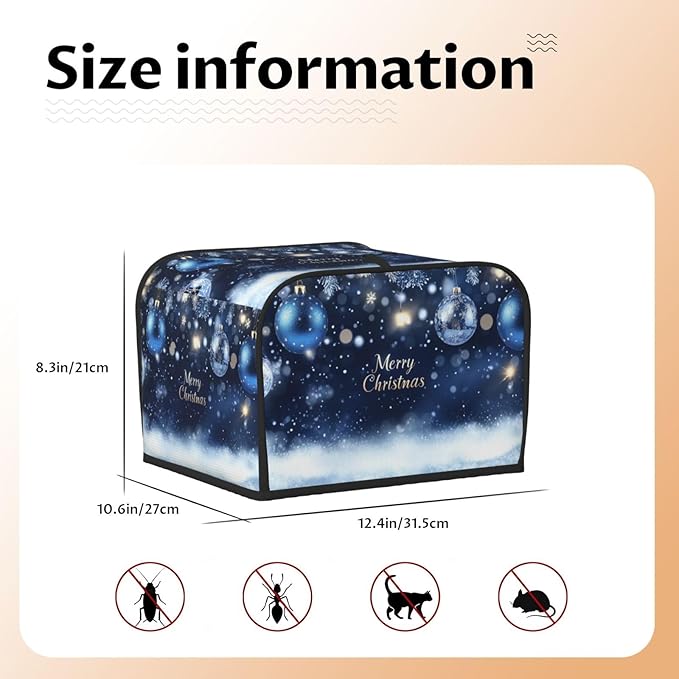 Toaster Cover 4 Slice Christmas Ball Blue Snow Winter Kitchen Small Appliance Covers with Pockets Dust and Fingerprint Protection