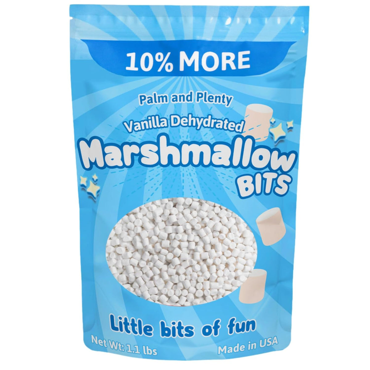 Palm and Plenty Dehydrated Marshmallow Bits | For Cereal, Hot Chocolate, Cocoa, Ice Cream and Desserts | Irresistible Sweet Treats for Snacking and Baking - Vanilla (1.1 Lb Bag)