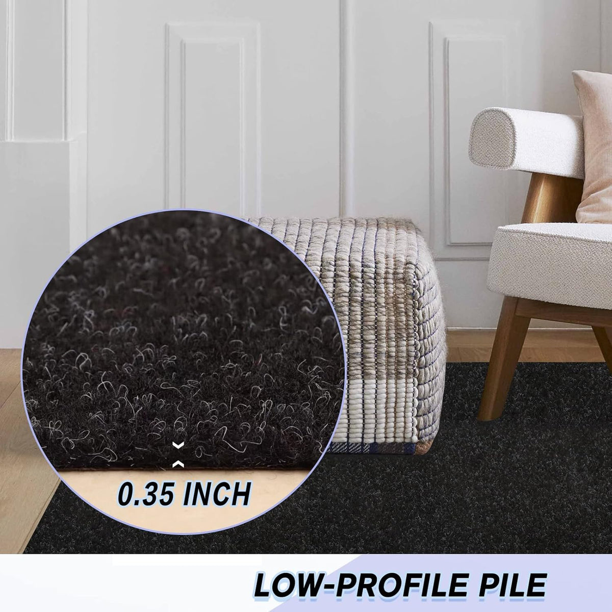 Custom Size Backed Non-Slip Area Rugs Runner, Easy Clean, Waterproof Runner Rugs for Hallway Entryway, Kitchen, Laundry, 4FT x 68FT, Black